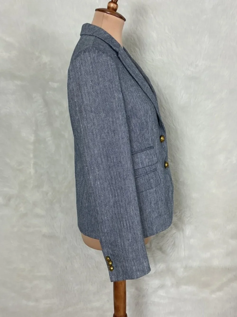 J. Crew Dalton Blue & White Herringbone Italian Cotton Linen Blazer NWOT 6